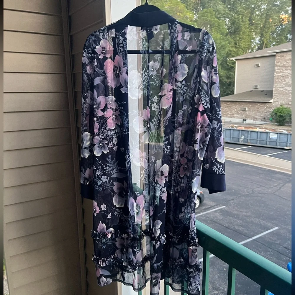 🆕 R&M Richards 22W Navy Pink Floral Mesh Jacket Kimono Cardigan Duster Plus Size - Picture 4 of 16